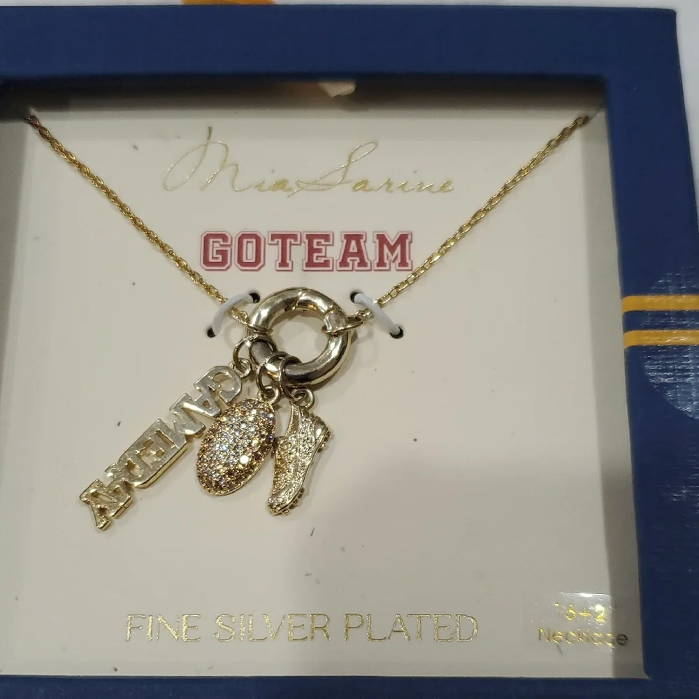 Mia Sarine fine silver Plated Gameday Pave Football‎ Cleats charm necklace new
